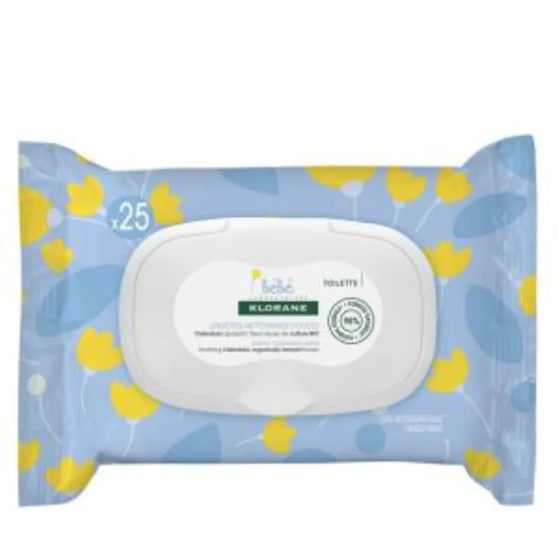 Klorane – Lingettes nettoyantes douces pour le corps au Calendula apaisant – Bébé – Peau normale à sèche 25 u –  | Parasativa Maroc
