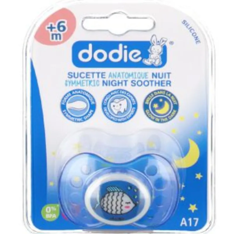Dodie – Sucette forme anatomique silicone nuit (6M +) N°17 –  | Parasativa Maroc