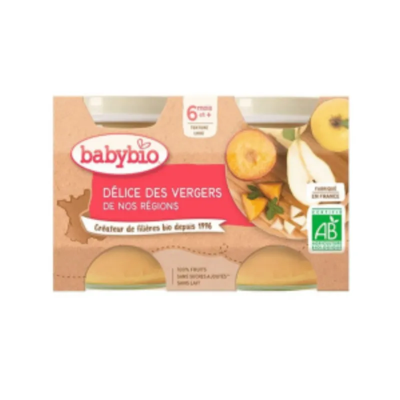 BABYBIO PETIT POT DELICE DES VERGERS 2 x 130G –  | Parasativa Maroc