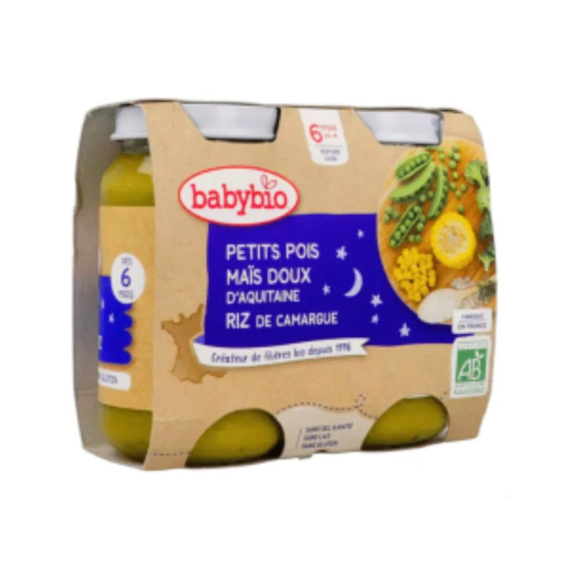 Babybio Pot Bonne Nuit Petits Pois Mais Riz 2*200g –  | Parasativa Maroc