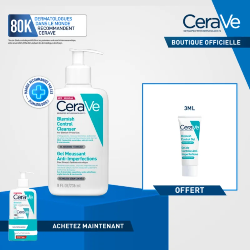 CeraVe Gel Moussant Anti-Imperfections | Peau Grasse à Tendance Acnéique = Miniature Offerte –  | Parasativa Maroc