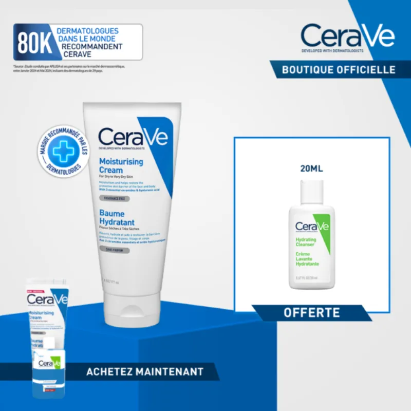 CeraVe Baume Hydratant Nourrissant Peau Sèche à Très Sèche | 177ml = Crème Lavante Miniature Offerte –  | Parasativa Maroc