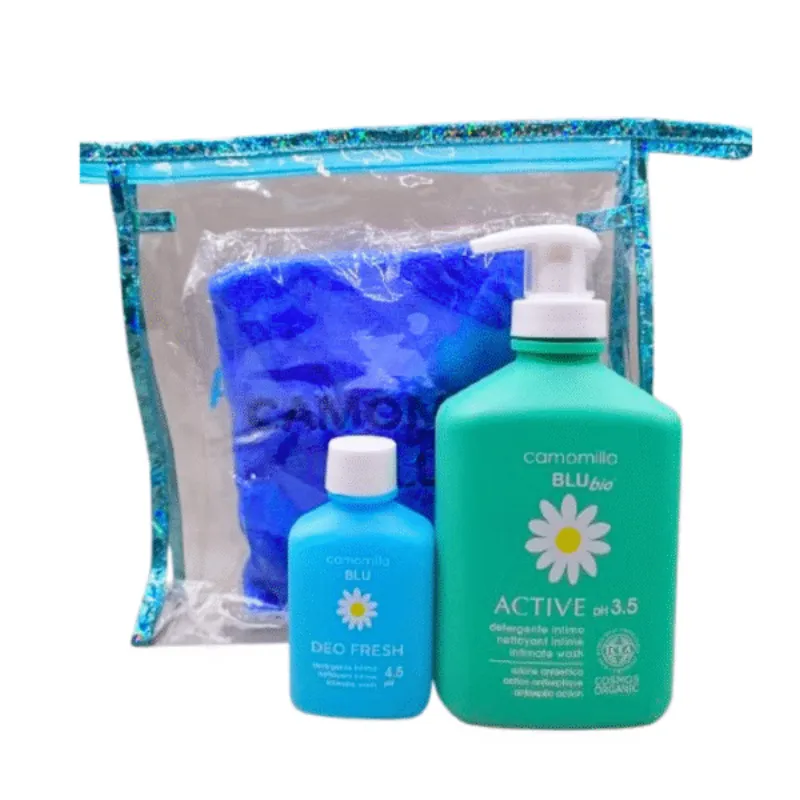 Camomilla Blu Active ph3.5 Nettoyant Intime+Gel Intim Echantillon+Serviette Trousse –  | Parasativa Maroc