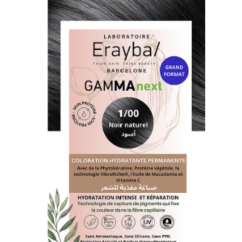 Erayba Gamma Next Coloration 1/00  Noir Naturel Coloration Hydratante Permanente –  | Parasativa Maroc