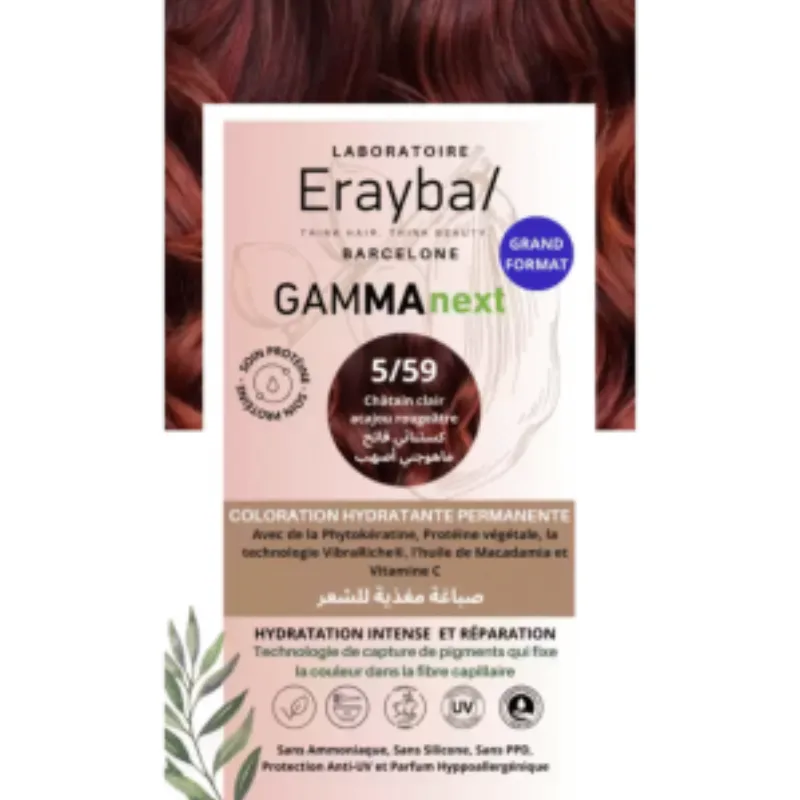 Erayba Gamma Next Coloration 5/59 Chatin Clair Acajou rougeatre Coloration Hydratante Permanente –  | Parasativa Maroc