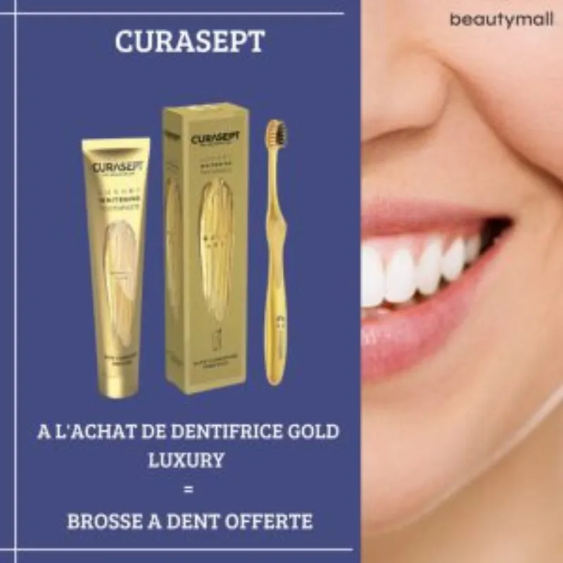 CURASEPT GOLD LUXURY WHITENING DENTIFRICE 75ML + Brosse à Dent –  | Parasativa Maroc