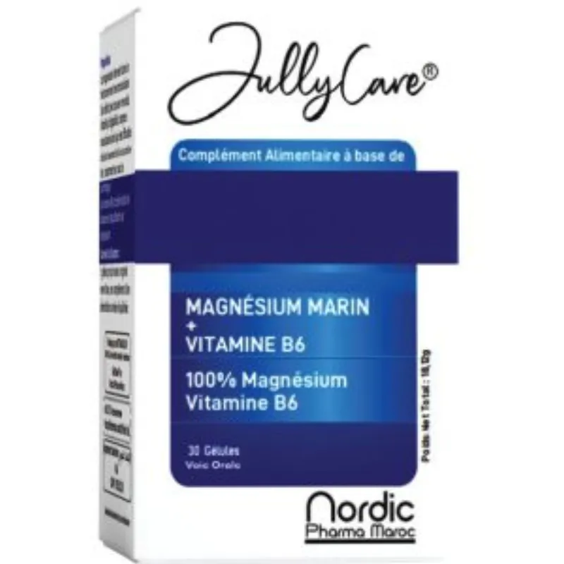 JULLYCARE MAGNÉSIUM + VITAMINE B6 30 Gélules –  | Parasativa Maroc