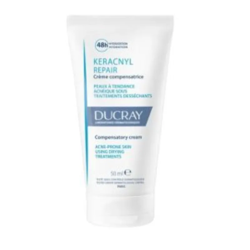 Ducray — Crème visage compensatrice du dessèchement cutané induit par un traitement anti-acnéique oral — Keracnyl Repair Crème 50 ml –  | Parasativa Maroc