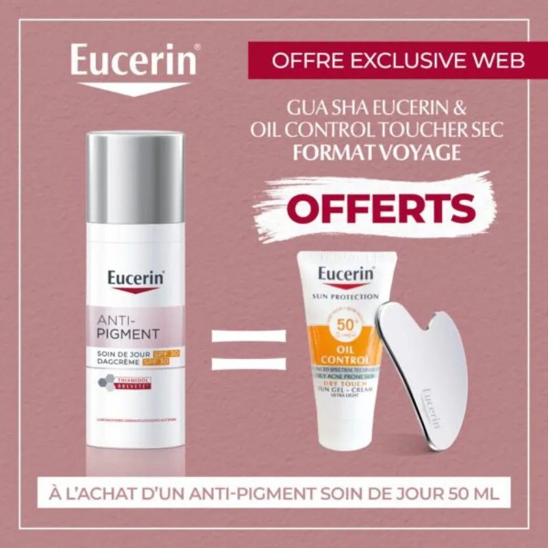 EUCERIN ANTI-PIGMENT SOIN DE JOUR SPF 30 – 50 ML = GUASHA + FORMAT VOYAGE OFFERTS –  | Parasativa Maroc
