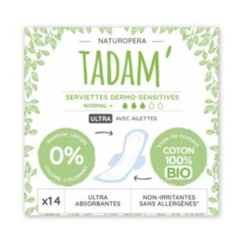 Tadam Serviette Ultra Coton Bio Normal+ 14un –  | Parasativa Maroc