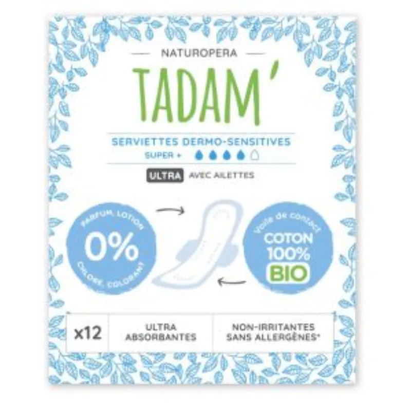 Tadam Serviette Ultra Coton Bio Super+ 12un –  | Parasativa Maroc