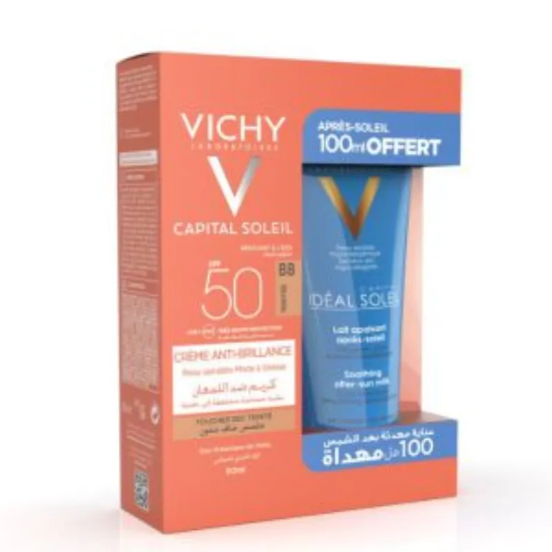 Vichy Capital soleil creme Anti Brillance Teinté + Apres Soleil 100ml Pack –  | Parasativa Maroc