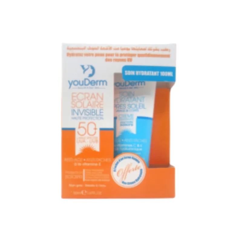 Youderm Ecran invisible spf50+ 50ml + Apres-Soleil 100ml Hydratant Pack –  | Parasativa Maroc