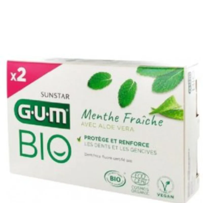 GUM Dentifrice Menthe Fraîche Aloe Vera Bio Lot de 2 x 75 ml