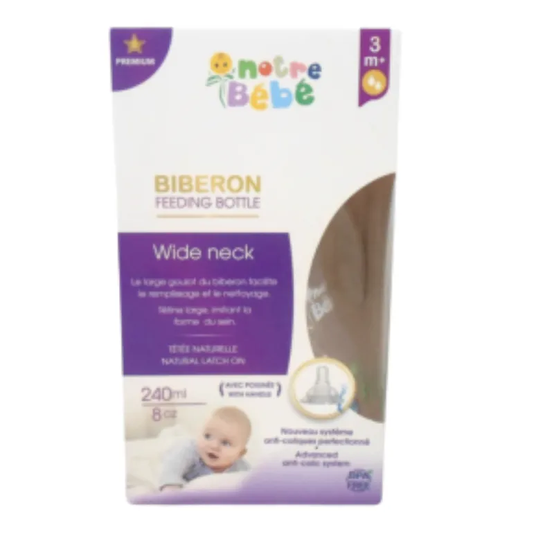 Notre Bebe Biberon Wide Neck Avec Poignet +3m 240ml –  | Parasativa Maroc