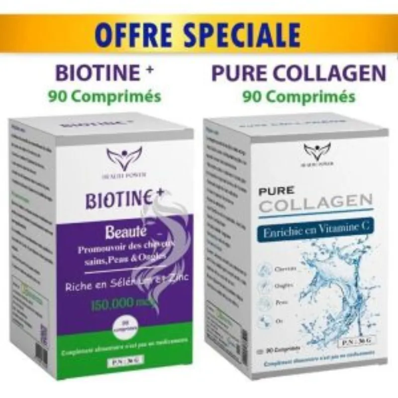 HEALTH POWER PURE COLLAGEN 90 Comprimés +BIOTINE 90 Comprimés –  | Parasativa Maroc