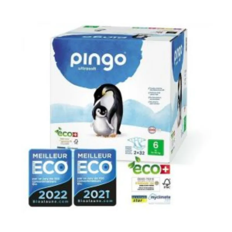 PINGO COUCHES ÉCOLOGIQUES JETABLES JUMBO XL TAILLE 6 (15-30KG) 2X32 COUCHES –  | Parasativa Maroc