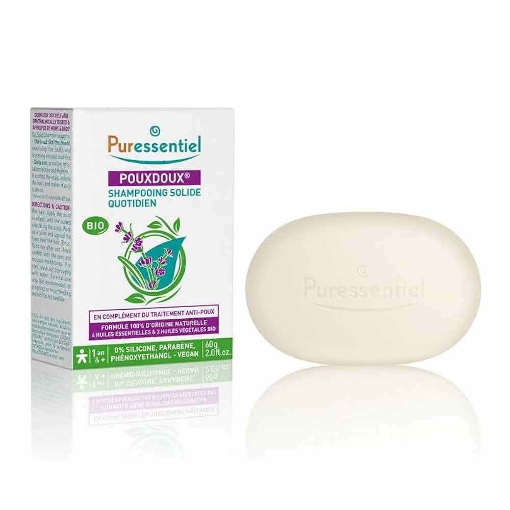 PURESSENTIEL POUDOUX ANTIPOUX SHAMPOOING SOLIDE QUOTIDIEN BIO 60G –  | Parasativa Maroc