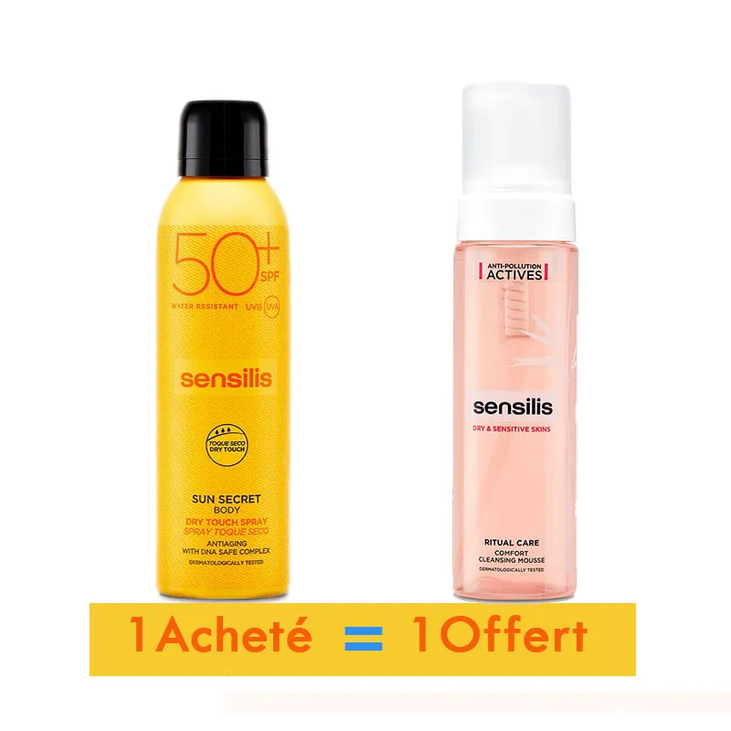SENSILIS PACK [SUN SECRET SPRAY TOUCHER SEC SPF50+] + [RITUAL CARE CLEANSING MOUSSE]