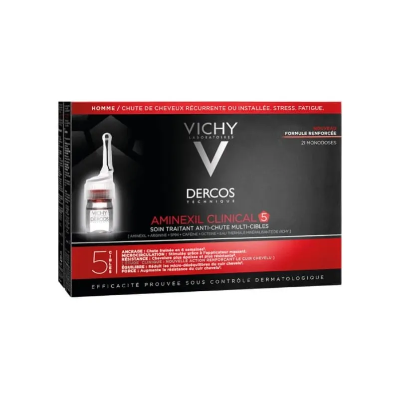 VICHY DERCOS AMINEXIL CLINICAL 5 HOMME TRAITEMENT ANTI CHUTE 21X6ml