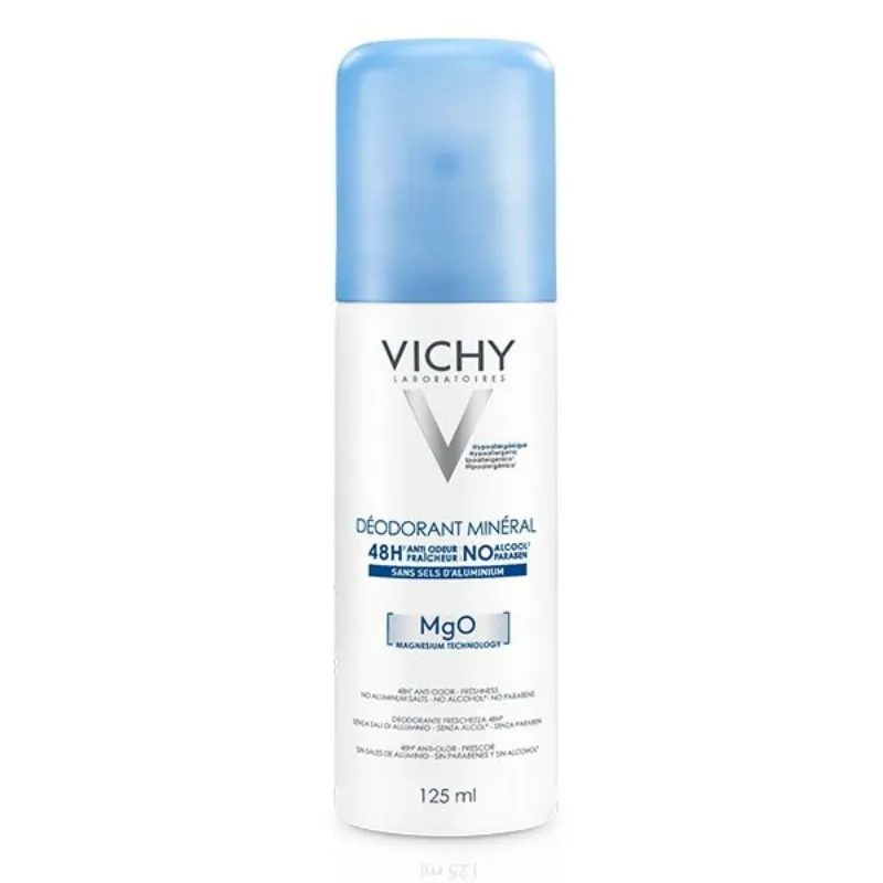 Vichy Dermo-Tolérance Déodorant Minéral 48H Aérosol Sans Sels d’Aluminium Peau Sensible et Réactive | 125ml –  | Parasativa Maroc